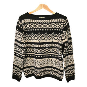 VTG NWT Eddie Bauer Mens Fair Isle Wool Angora Sweater L Blk/Ivy Grandpacore